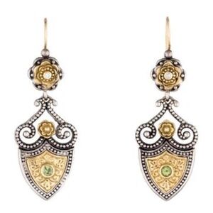 Konstantino Shield Drop Earrings 18k & Sterling w/diamond & peridot accents
